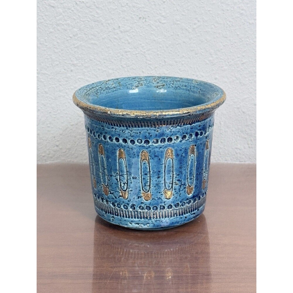 Vintage Bitossi Rimini Blue Vase Aldo Londi Italy MCM Art Pottery 4x5 inch